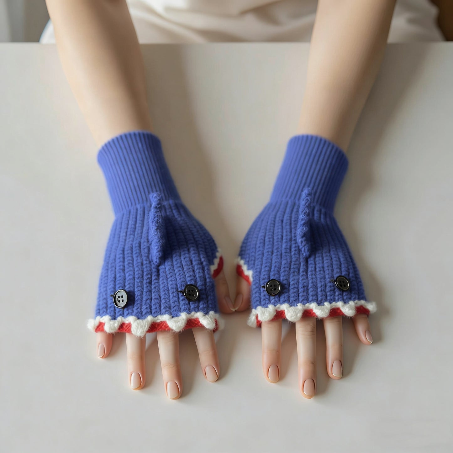 Shark Bite Pattern Knit Gloves