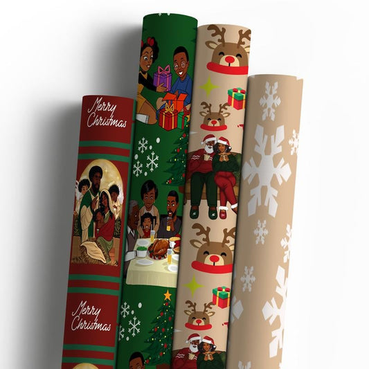 🎄Christmas Sales 49% OFF🎅🏾🤶🏾Black Santa Wrapping paper