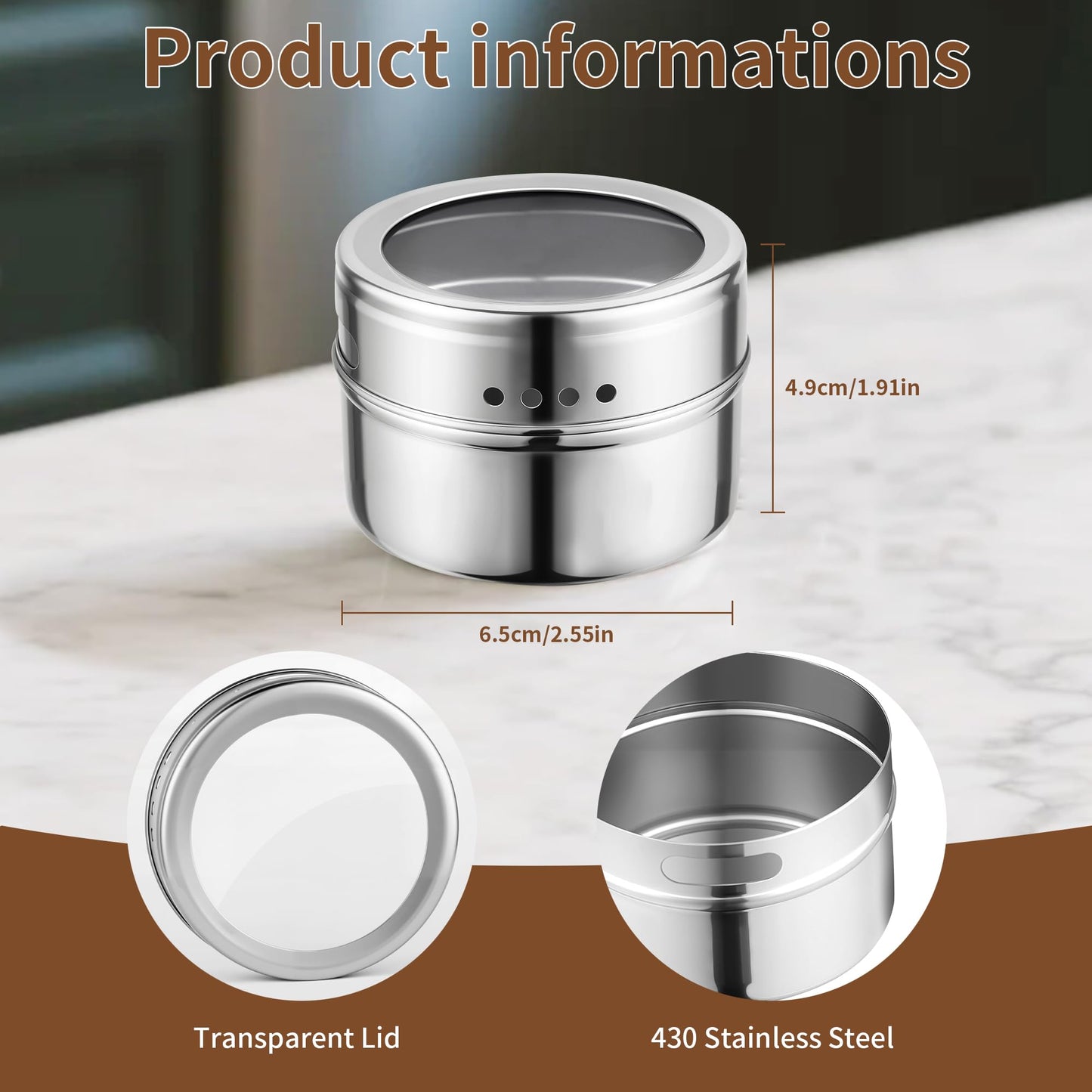 Stainless Steel Magnetic Spice Jars