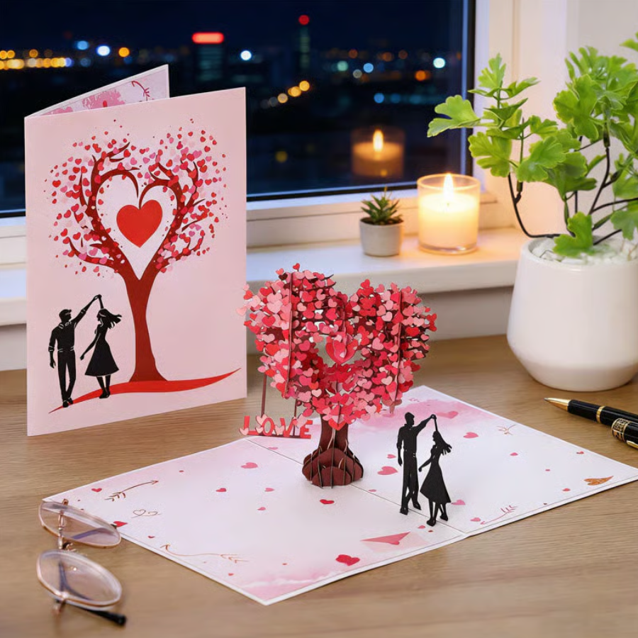 Romantic "Dancing Under the Heart Tree" 3D Greeting Card