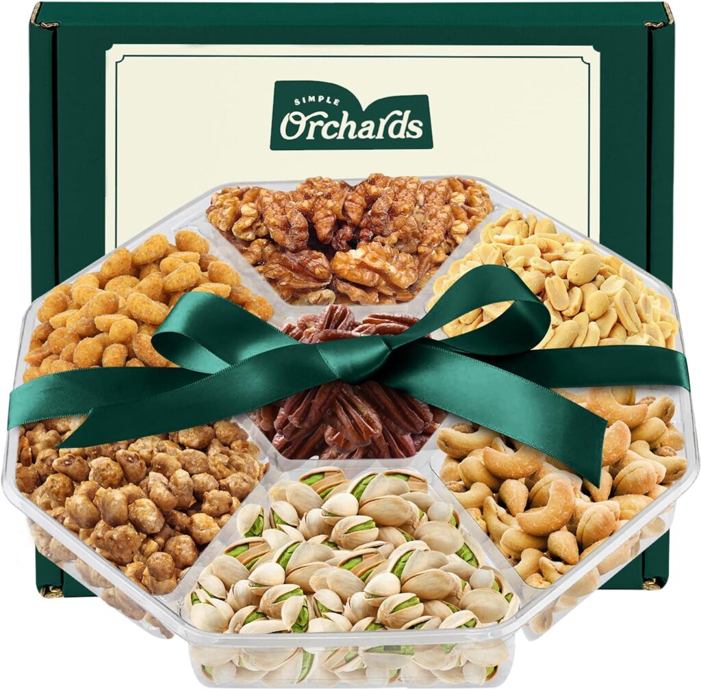 Assorted Nuts - Holiday Gift Basket With a Variety of Freshly Roasted Nuts - Beautifully Packaged Gift for Birthday, Sympathy Basket, Christmas Gift, Thanksgiving. (7 Sectional)