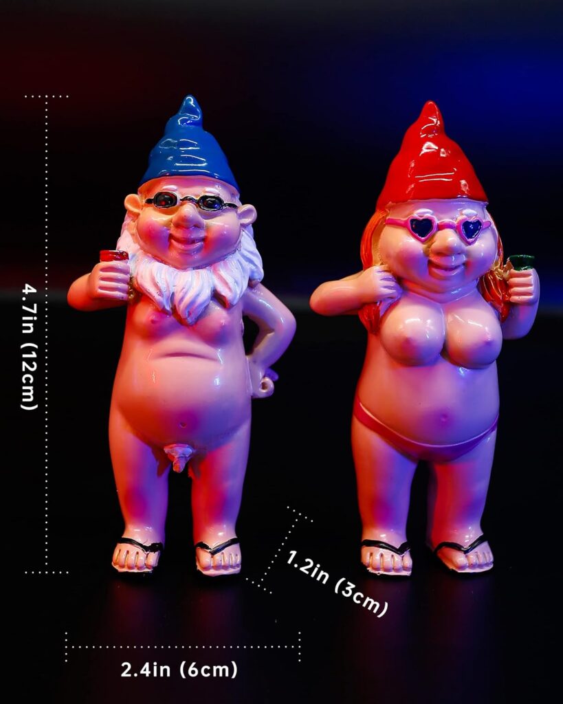 BBdis 2 PCS Naked Gnomes Statues, 4.7 Inch Naughty Garden Gnome Funny Statue for Home Indoor or Outdoor Lawn Gnome Decorations Housewarming Halloween Christmas Garden Gift (Man and Woman)