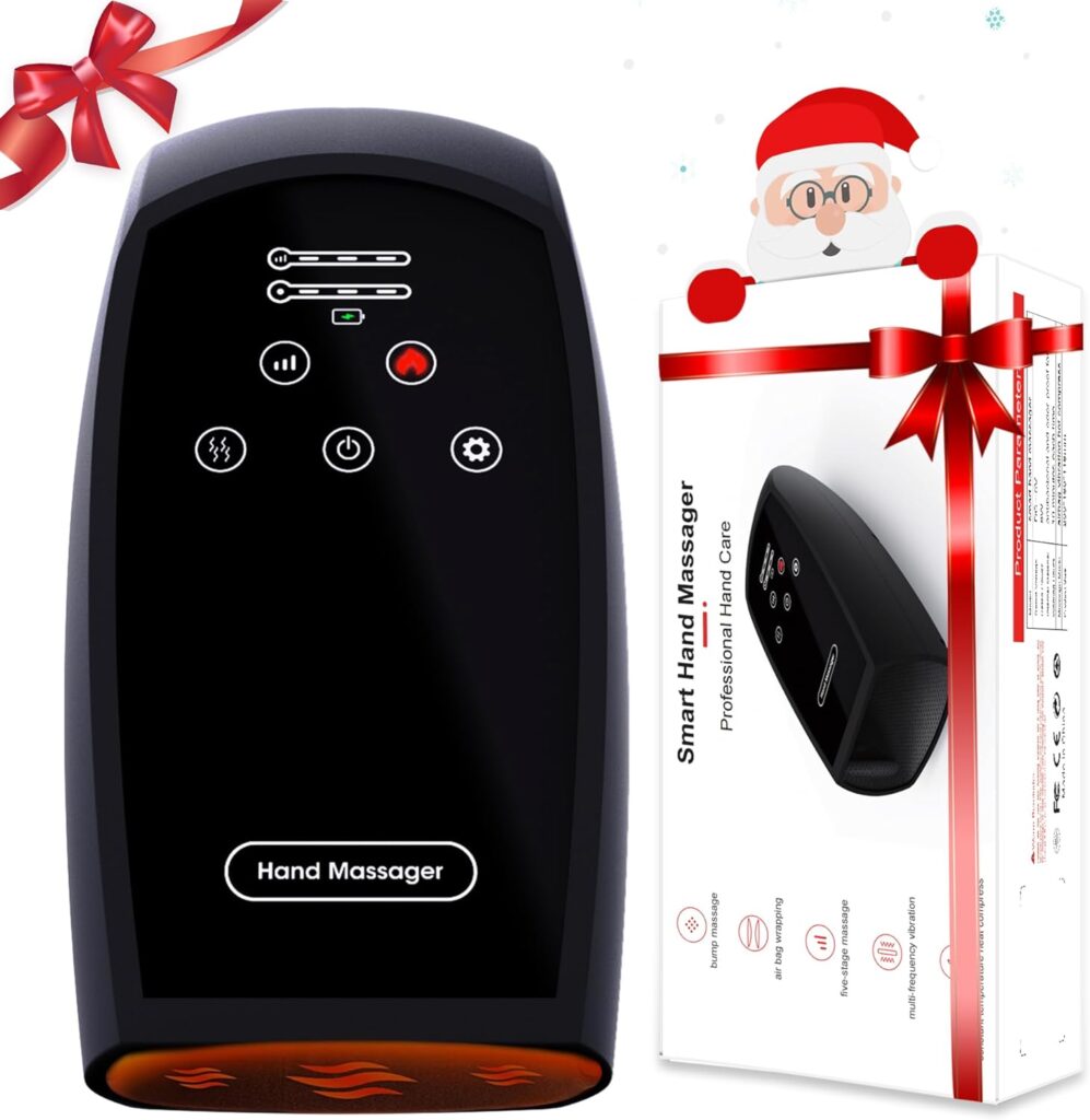 Christmas Gifts for Women/Men,Black Deals Friday 2023 Hand Massager with Compression  Heating for Arthritis,Pain Relief,Carpal Tunnel and Finger Numbness(Black)