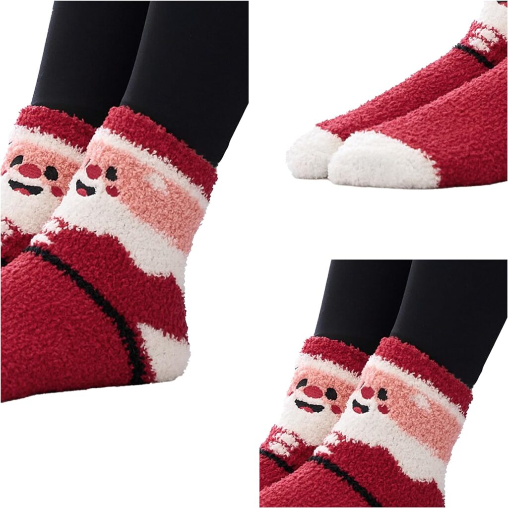 Giggling Getup 6 Packs Women Fuzzy Slipper Socks, Warm Christmas Fleece Crew Socks for Home, Winter, Xmas Gift