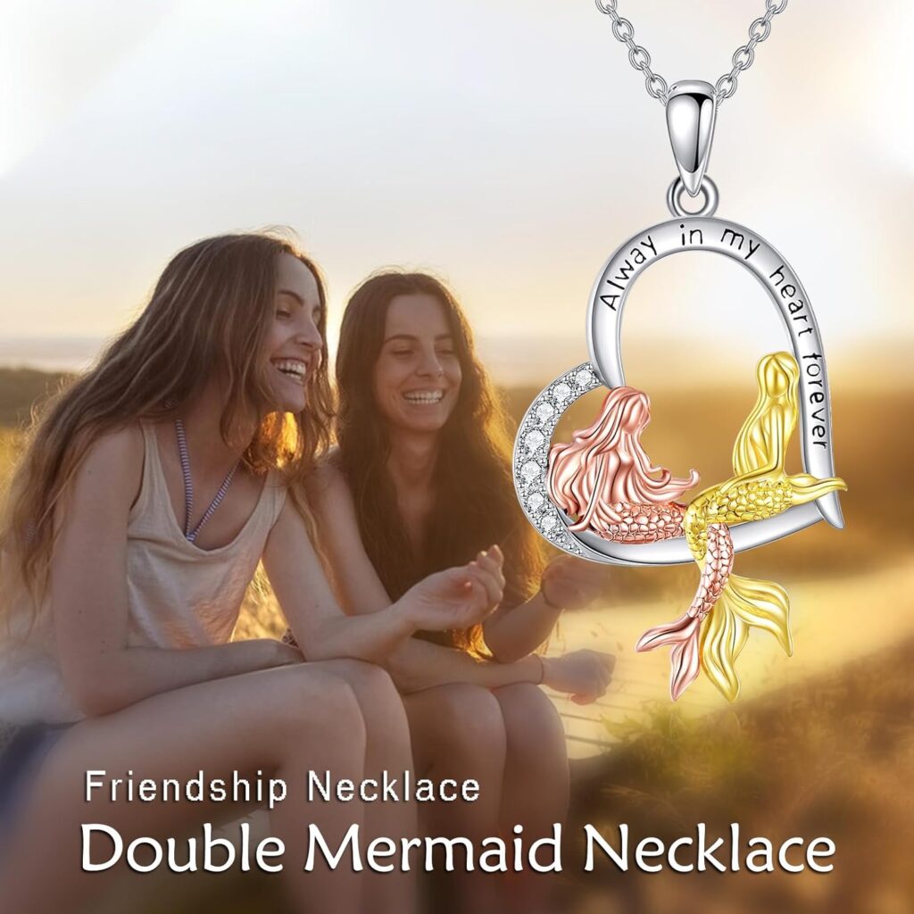 KQF Mermaid Necklace Sterling Silver Always in My Heart Forever Friendship Necklace Mermaid Birthday Gift