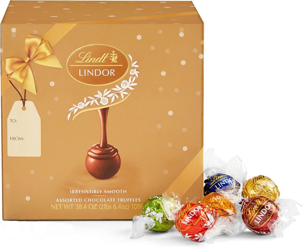 Lindt LINDOR Assorted Chocolate Truffles 90 Count Holiday Candy Gift Box, Chocolate Candy with Smooth, Melting Truffle Center, 38.4 oz. Box