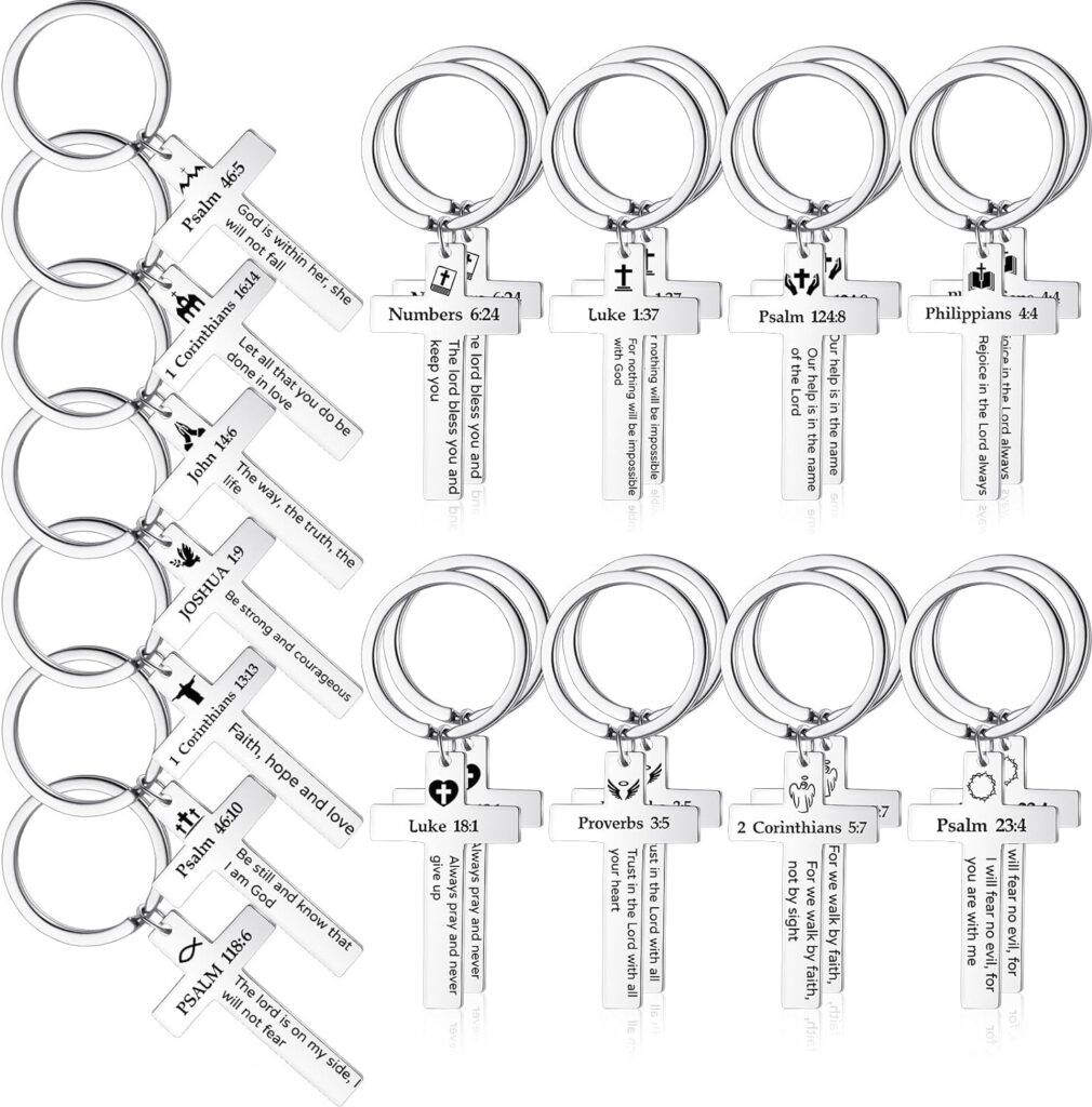 Loetere 45 Pcs Christian Cross Keychain Bulk Bible Verse Keychain Stainless Steel Religious Key Rings Christian Inspirational Gifts for Women Men Christmas Easter Baptism, 15 Styles