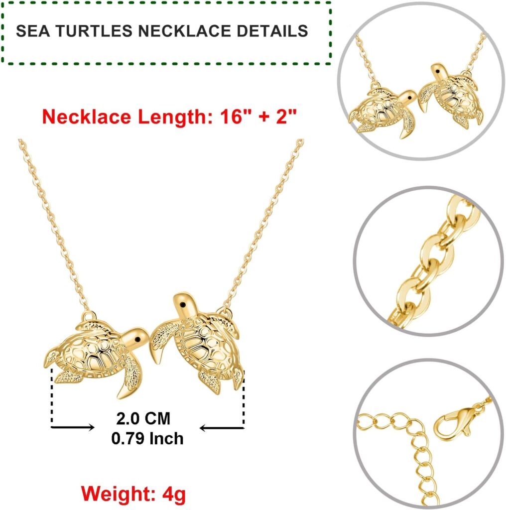 WESHLY Women Sea Turtle Necklace Gifts - Elegant Two Sea Turtles Necklace, Marine Animals Necklace Gifts for Christmas Mothers Day Valentines Day, Length 16 Inch with 2 Inch extension Chain.