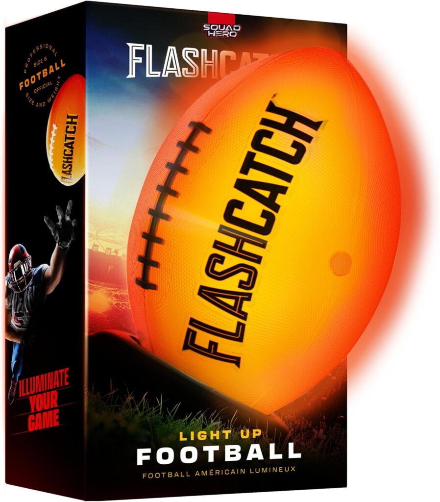 Light Up Football - Glow in the Dark Foot Ball - NO 6 - Outdoor Sports Birthday Gifts for Boys 8-15+ Year Old - Kids, Teenage Youth Gift Ideas Activity - Cool Boy Toys Stuff Ages 8 9 10 11 12 13 14 15