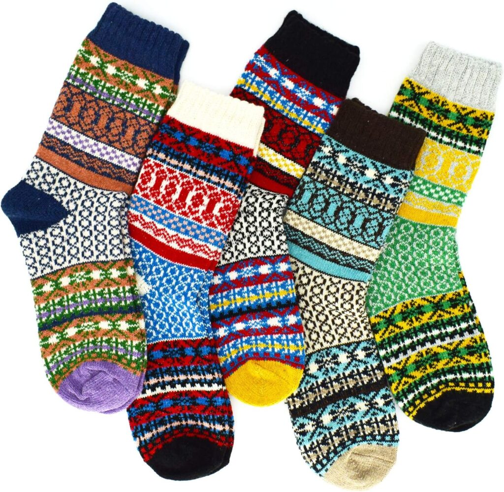 YZKKE 5Pack Womens Vintage Winter Soft Warm Thick Cold Knit Wool Crew Socks, Multicolor, free size